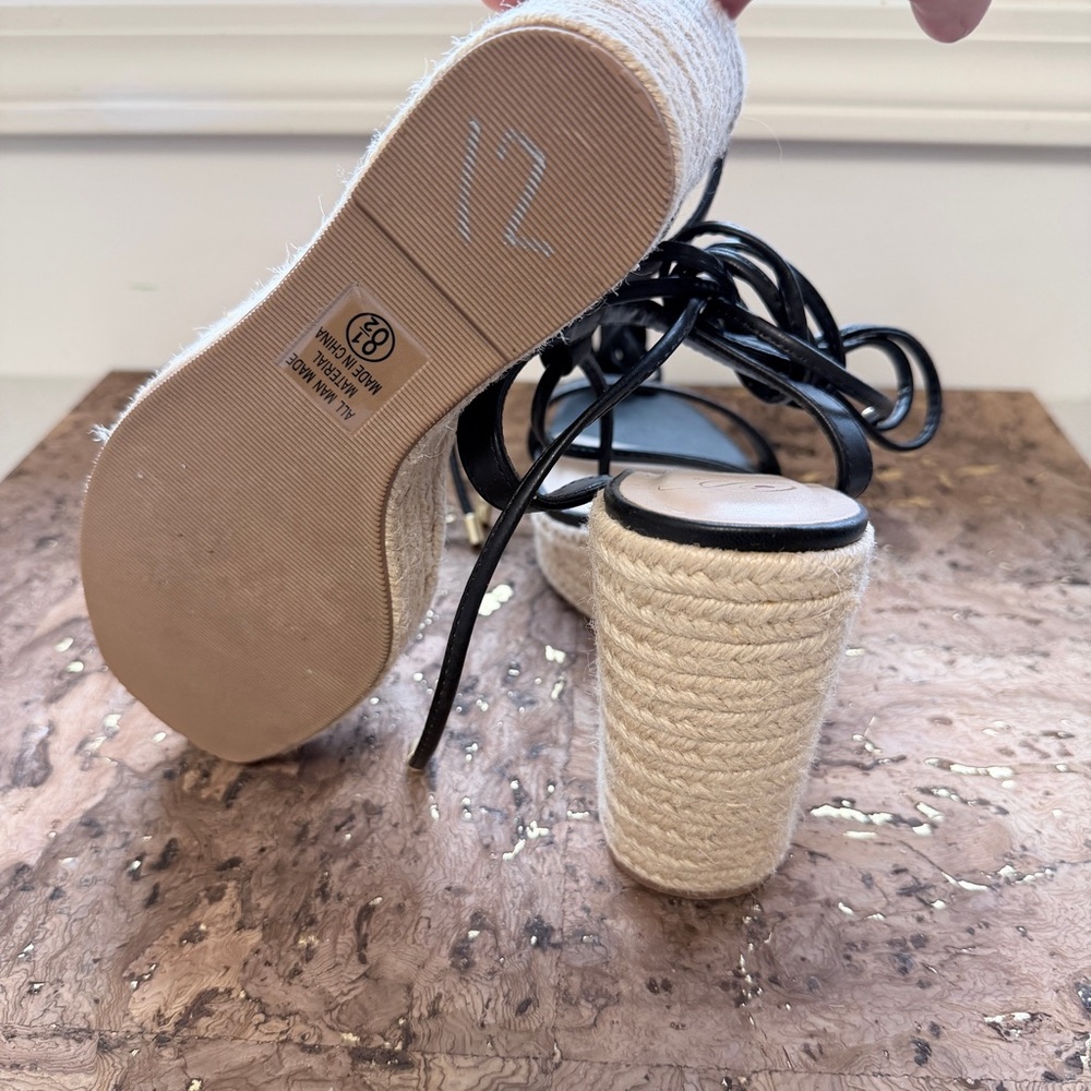 Sassy Black Strappy Sandals with Stacked Roped Wedge Heels by D 💖 - Picture 5 of 5